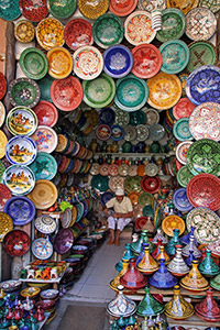 Colourful pottery market stall